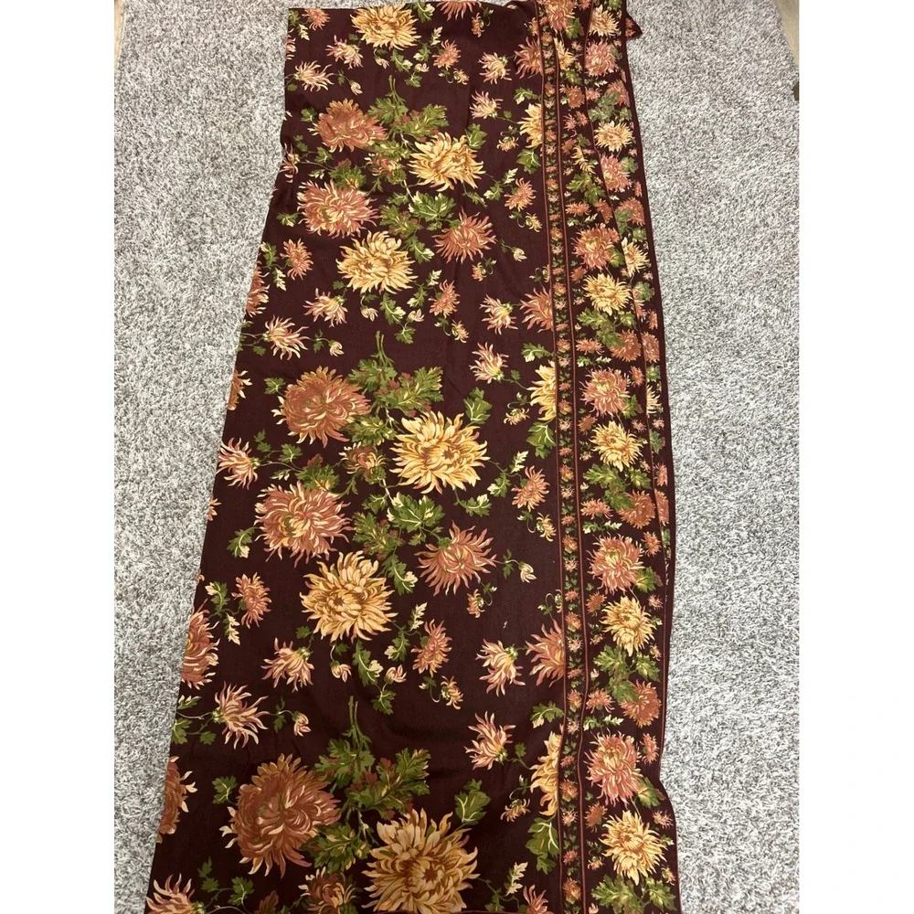 April Cornell Floral Cotton Rectangle Tablecloth Burgundy Brn Yellow India NWOT